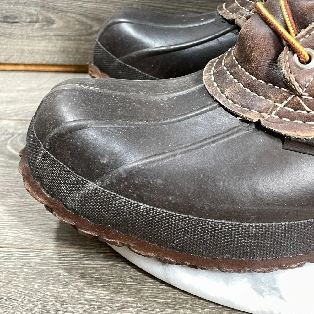 VTG LL Bean Boots Mens 9 Brown Leather Duck Rubber Outdoors Hiking Rain‎ Lined